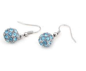 Swarovski Crystal Elements - Shamballa Ball Drop Earrings - 5 Colours - White Gold Plate - Valentine's Day Gift Idea - Sea Blue