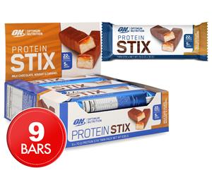 9 x Optimum Nutrition Milk Chocolate Nougat & Caramel Protein Stix 70g