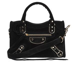 Balenciaga Suede Metallic Mini City AJ Satchel Bag - Black