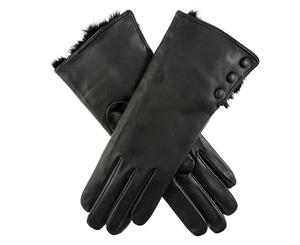 Dents Women's Hairsheep Leather Gloves Wth Fur Cuffs - Black