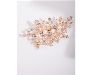 Lovisa Rose Gold Leaf Crystal Pearl Barrette