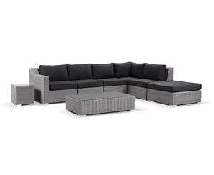 Milano Package C Outdoor Wicker Corner Modular Chaise Lounge With Coffee Table - Outdoor Wicker Lounges - Brushed Grey and Denim cushion