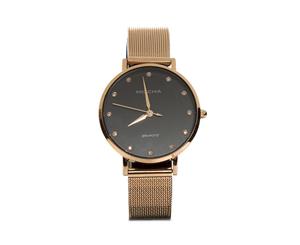 Mocha 32mm Watch w/ Cubic Zirconia -Black/Rose Gold Mesh