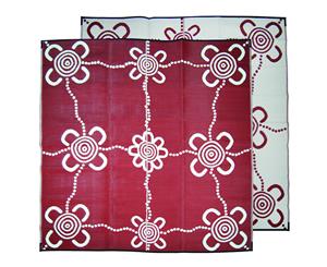 Outdoor Rug | Plastic Mat | ABORIGINAL Design 2.7m Square in Burgundy & White