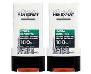 2 x L'Oreal Men Expert Shower Gel Hydra Sensitive Birch Sap 300mL