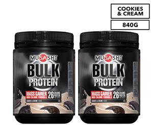 2 x Musashi Cookies & Cream Bulk Protein Mass Gainer Powder 420g