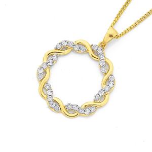 9ct Gold Diamond Open Circle Twist Wreath Pendant