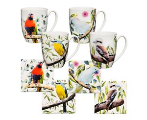 Ambrosia Feather Bone China 8 Piece Mug & Coaster Set 350ml Australiana