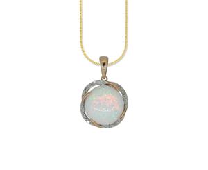 Bevilles 9ct Yellow Gold Diamond Set Created Opal Pendant