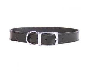 Dog Collar Leather Deluxe Sewn Plain - Black