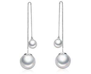 Double Sided Pearl Drop Dangle Earrings Embellished with Swarovski crystals-White Gold/Pearl White