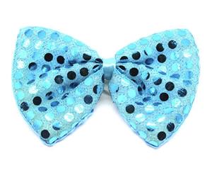 Sequin Bow Tie Polka Dots Party Unisex Costume Dance 13cm X 9cm Clown Bowtie - Sky Blue - Sky Blue