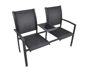 2-Seat Chair Steel Textilene Black Outdoor Chair Table Bench Garden