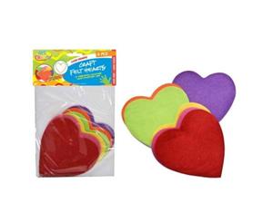 6pce Felt Hearts 11cm 6 Colours Great for Art and Craft and Scrapbooking