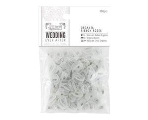 Papermania Ever After Wedding Ribbon Roses 15Mm 100 Pack Silver Organza