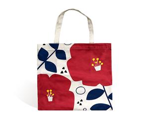 Printed Flower Canvas Shopping Bag - Red