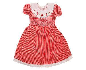 Sanvo Fashion - Girls Smocked Dress of Red White Check Design