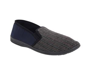 Zedzzz Mens Charles Herringbone Felt Gusset Slippers (Navy Blue) - DF812