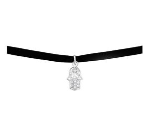 Sterling Silver hamsa with Cubic Zirconia Choker Necklace