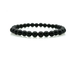 Men's 6mm Natural Grade A Black Agate Beaded Stretchy Bracelet