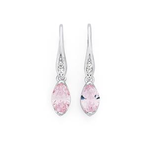 Silver Light Pink CZ Marquise Drop Earrings