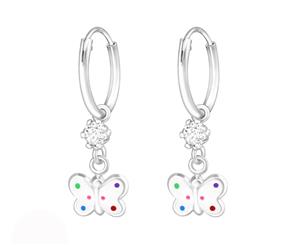 Sterling Silver Kids Hanging Butterfly earrrings made with Swarovski Crystal