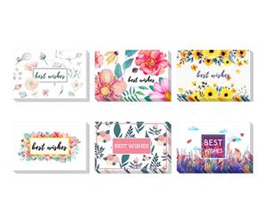 6 X Styles floral Themed Best Wishes Cards Set