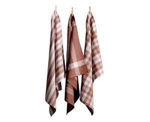 Country Vintage Modern look Tea Towels Cotton Dish Cloths Set 3 BROWN New