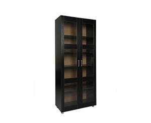 PriceWorth Aspen Tall 2 Glass Doors 5 Shelves Cupboard/Pantry - (Black)