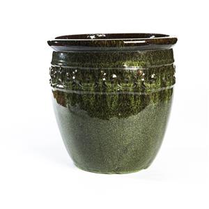 Tuscan Path 43 x 41cm Green Glazed Studded Pot