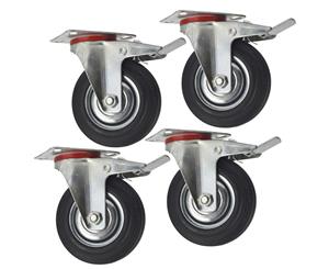 AB Tools 5" (125mm) Rubber Swivel With Brake Castor Wheels Trolley Caster (4 Pack) CST08