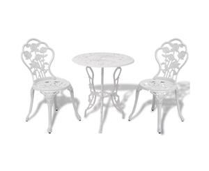 Bistro Set 3 Pieces White Cast Aluminium Outdoor Patio Dining Furniture